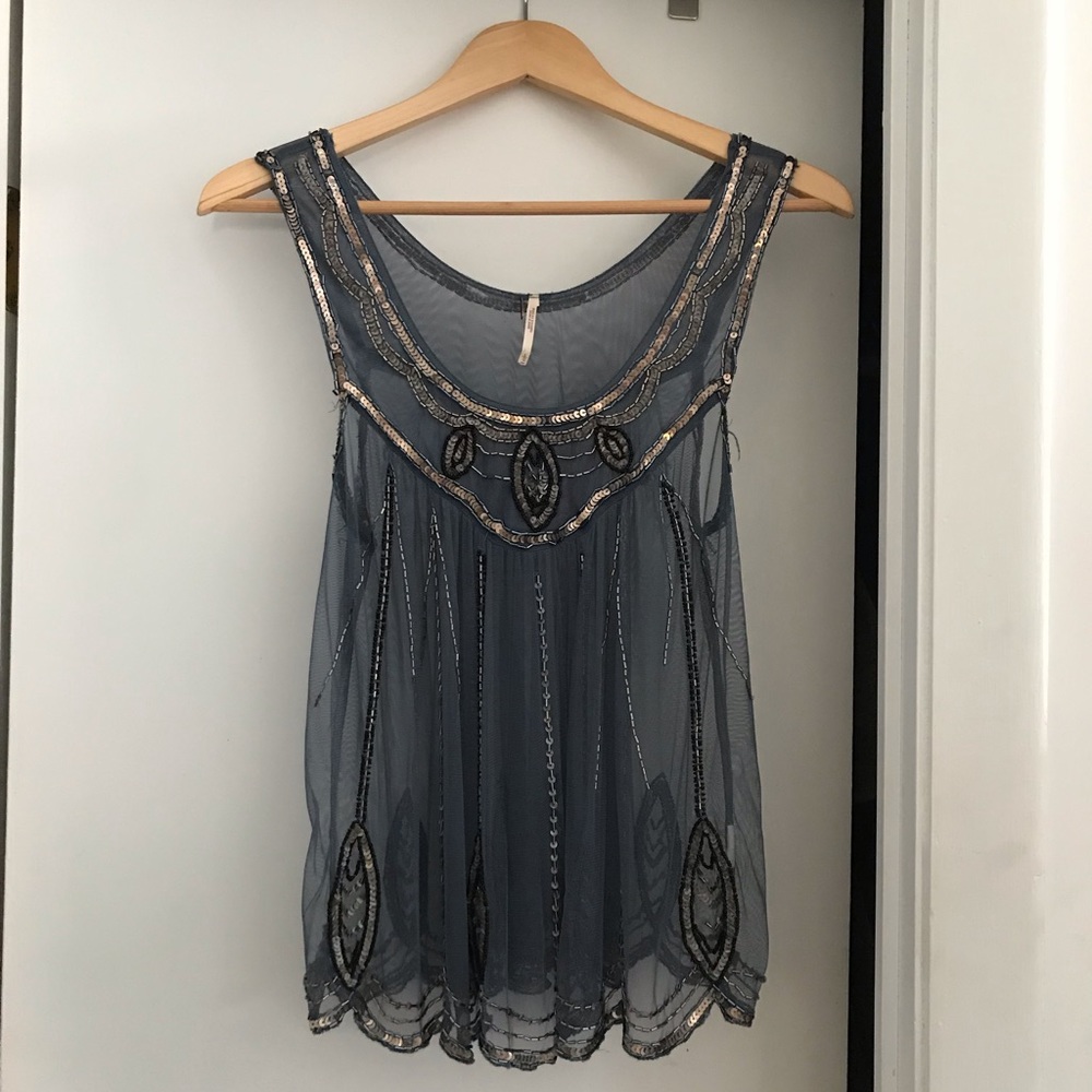 Free People Mesh Sequined Top